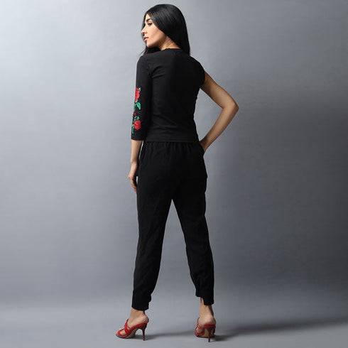 Rose Embroidered Sleeve Top